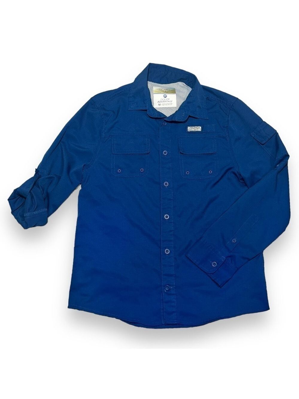 Ocean + Coast Boy’s Roll Tab Sleeve Fishing Shirt Blue Size Medium